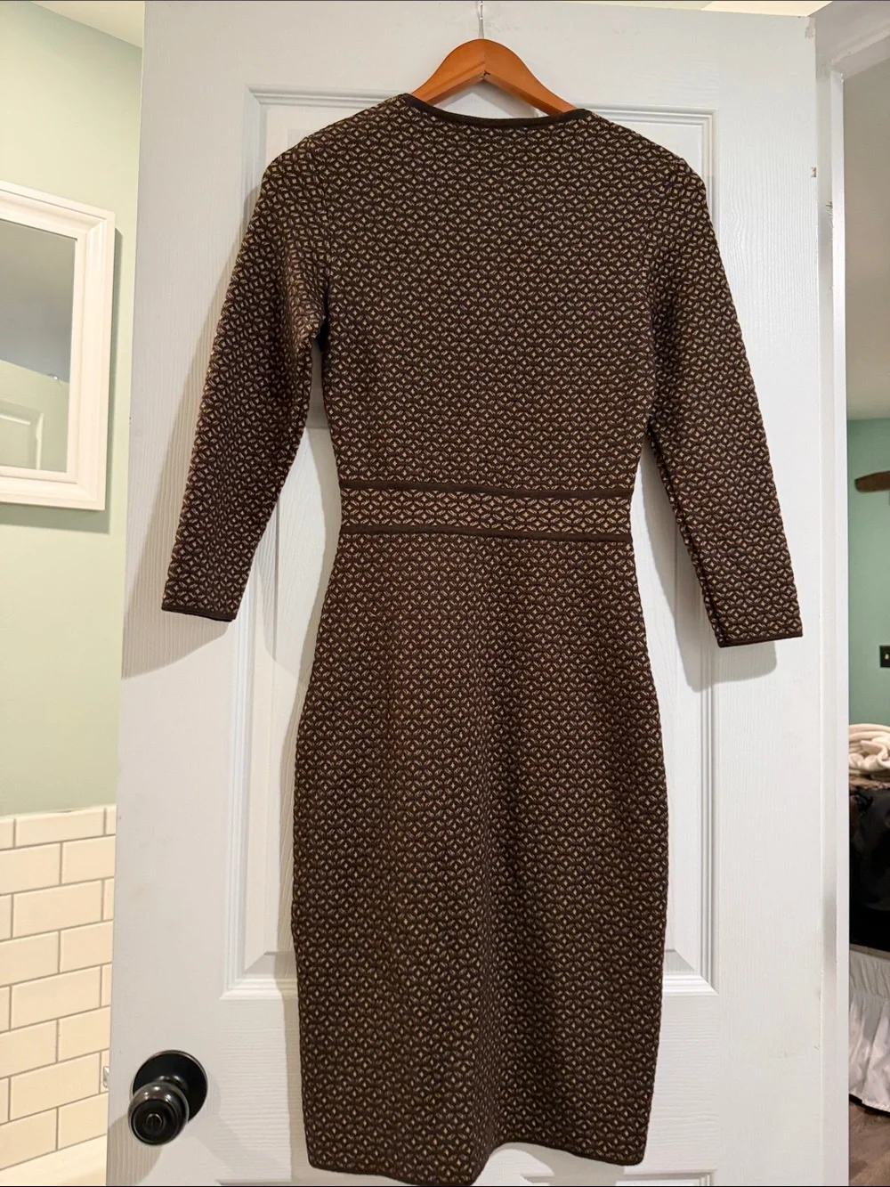 Carolina Herrera Brown Patterned Long-Sleeve Zip Dress